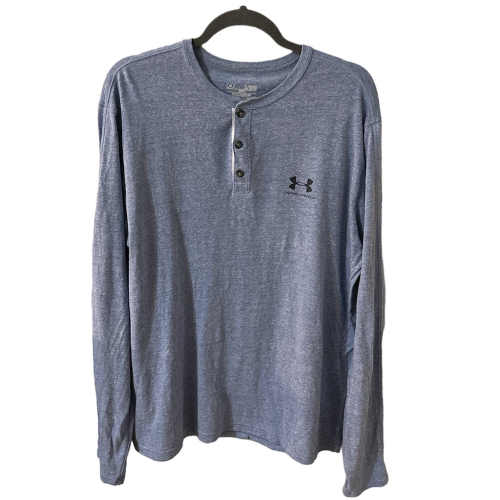 Under armour heathered blue gray loose fit heat gear long sleeve shirt X-Large